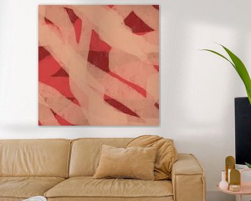 Art abstrait moderne. Coups de pinceau en beige, rose foncé, rouge vin. sur Dina Dankers