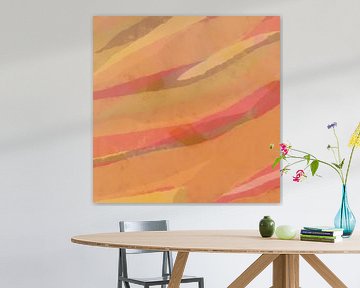 Moderne abstracte kunst. Penseelstreken in geel, bruin, roze. van Dina Dankers