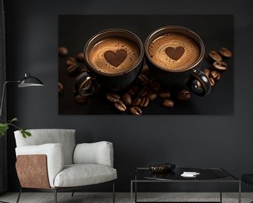 Kopjes koffie met hart bonen bruin panorama van TheXclusive Art