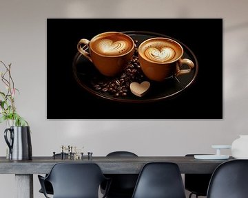 Cappuccino-Kaffee mit Bohnen-Panorama von TheXclusive Art