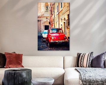 Red Fiat In Rome - Digital Painting by Joseph S Giacalone Photography