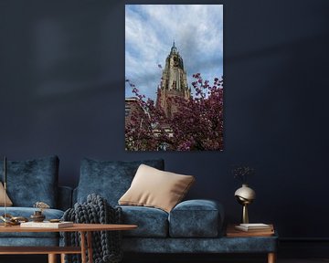 Nieuwe Kerk in Delft met mooie bloesem