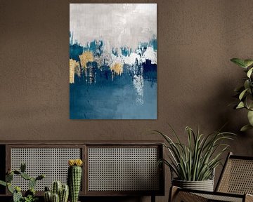 Modern abstract in blauw, goud, wit en grijs van Studio Allee