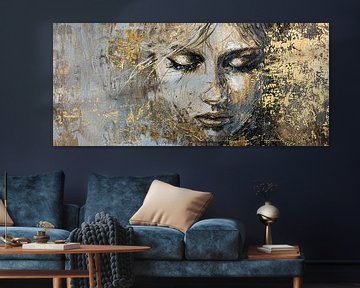 Vrouw Gouden Portret | Whispered Gold Essence van Kunst Kriebels