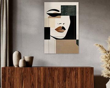 Abstracte vrouw in Art Deco stijl met beige tinten van De Muurdecoratie