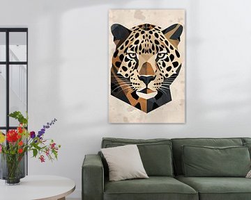 Geometrisches Porträt eines Leoparden in Farbe von De Muurdecoratie