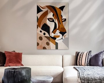 Moderner Art Deco Leopard in geometrischem Stil von De Muurdecoratie