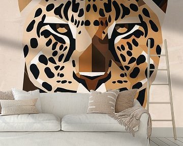 Moderner geometrischer Art Deco Leopardenkopf von De Muurdecoratie