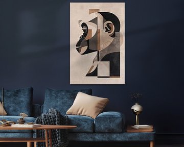 Abstrakter kubistischer Affe in Sepiatönen von De Muurdecoratie
