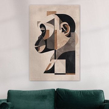 Abstrakter kubistischer Affe in Sepiatönen von Art & Soul Creations