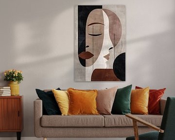 Abstraktes Sepia-Gesicht in monochromen Farbtönen von De Muurdecoratie