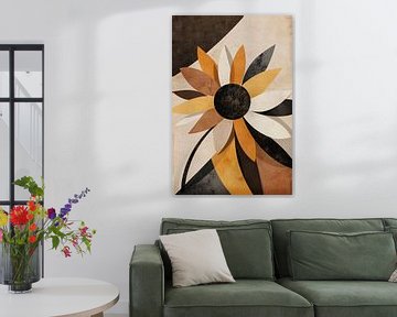 Abstract Sepia Sunflower Geometric Design by De Muurdecoratie