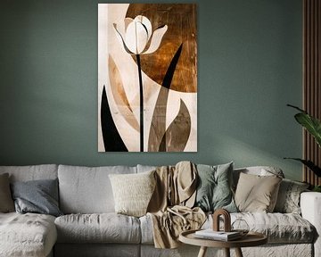 Sepia Tulp Abstracte Kunst in Stijl van De Muurdecoratie