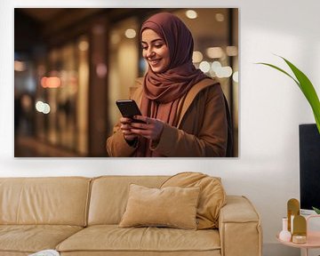 Jonge vrouw uit het Midden-Oosten met een smartphone van Animaflora PicsStock