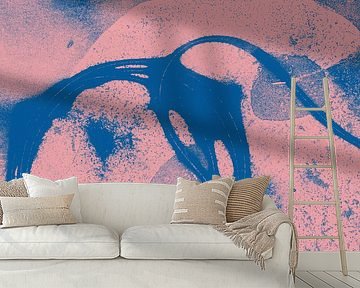 Modern abstract art. Shapes in neon pink and cobalt blue by Dina Dankers