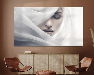 Mystieke vrouw in hoofddoek wit panorama van TheXclusive Art