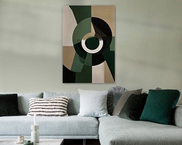 Abstracte Groen-Zwarte Vormen op Beige Achtergrond van De Muurdecoratie
