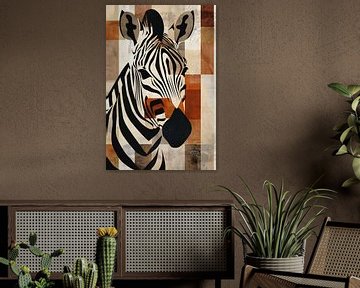 Geometrische Zebra Hoofd op Sepia Achtergrond van De Muurdecoratie