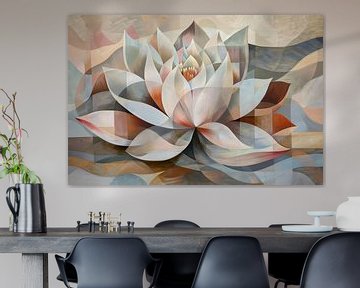 Gestileerde Kubistische Lotus in Warme Tinten van De Muurdecoratie