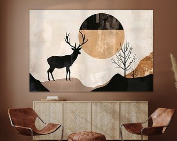 Silhouette of a deer by night and nature