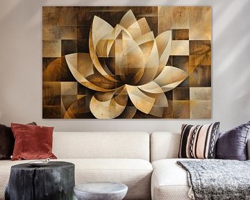Abstracte Sepia Lotus Kunstwerk van De Muurdecoratie