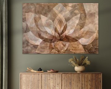 Sepia Lotus Bloesem Abstracte Kunstwerk van De Muurdecoratie
