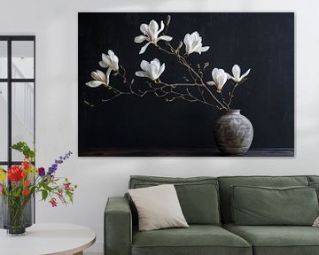 Magnolia Bloemen in Rustieke Grijze Vaas van De Muurdecoratie