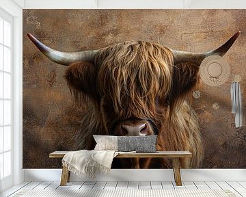 Schotse Hooglander Portret met Sepia Tinten van De Muurdecoratie