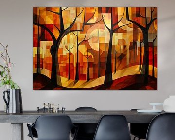 Stedelijke bomen in abstracte herfstkleuren van De Muurdecoratie
