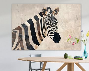 Zebra Kop Geometrische Vormen Monochroom Ontwerp van De Muurdecoratie