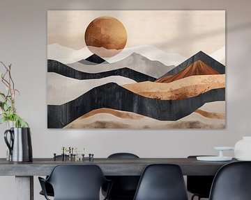 Monochrome Bergen en Zonsondergang in Abstract van De Muurdecoratie