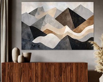 Abstracte bergen in aardetinten minimalistisch design van De Muurdecoratie