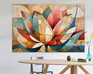 Abstracte geometrische compositie van een lotusbloem van De Muurdecoratie