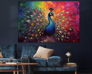 Kleurrijke pauw van moderne kunst geschilderd op canvas, kunstontwerp van Animaflora PicsStock