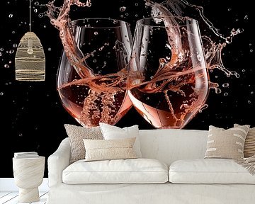 Rose wine in glass splash portrait by TheXclusive Art
