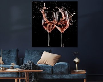 Rosé wijn in glas splash portret van TheXclusive Art
