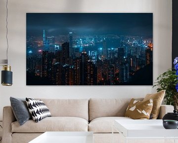 Skyline van Hong Kong in de nacht artistiek panorama van TheXclusive Art