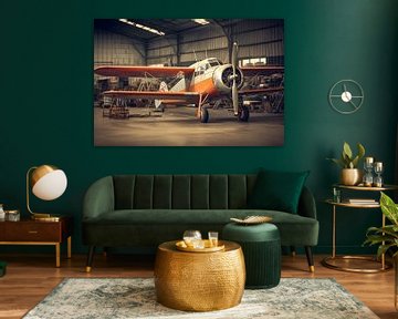 oud oud vliegtuig in luchthavenhangar, kunstontwerp van Animaflora PicsStock