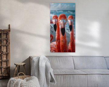 3 Flamingo's close up staand panorama van TheXclusive Art