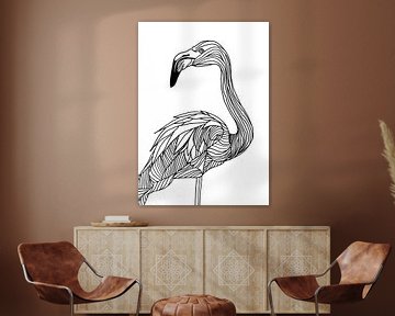 Lijnen kunst dier flamingo van JBJart Justyna Jaszke