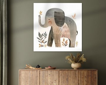 Tevreden olifant illustratie in kalme kleuren van TheXclusive Art