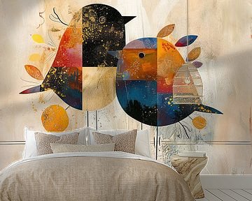 Twee Vogels Kunst | Schilderij van Abstract Schilderij