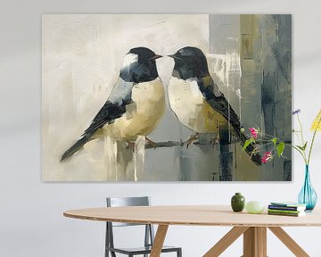 Vogels op tak van Abstract Schilderij