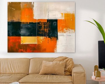 Oranje en blauw abstract schilderij van haroulita