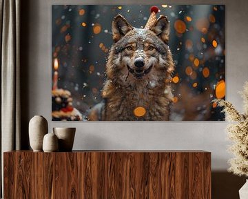 Grappige wolf in een verjaardagshoed met confettidecoratie van Felix Brönnimann