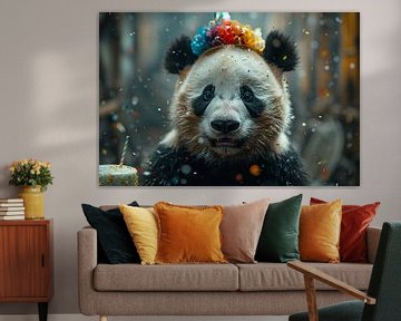 Grappige panda met feestmuts die een verjaardag viert van Poster Art Shop