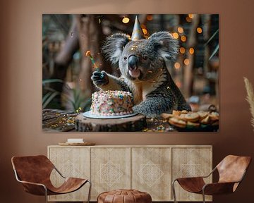 Grappige koala in jaren 60-70 discokostuum van Poster Art Shop