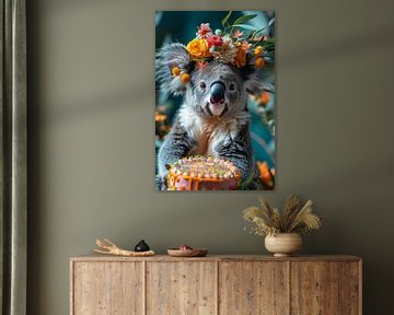 Grappige koala in jaren 60 70 disco party van Poster Art Shop