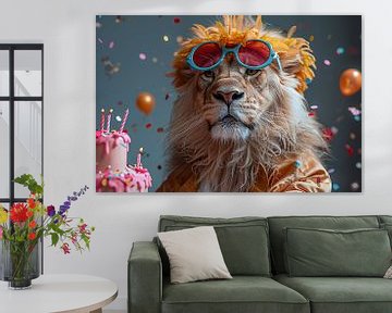 Grappige leeuw jaren 60 verjaardag met disco flair van Poster Art Shop