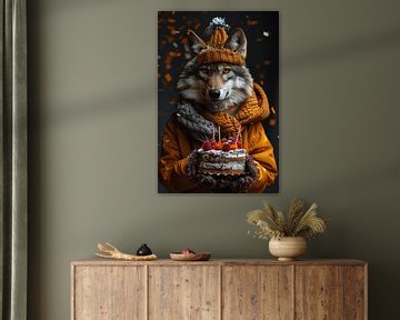 Wolf met verjaardagshoed van Poster Art Shop